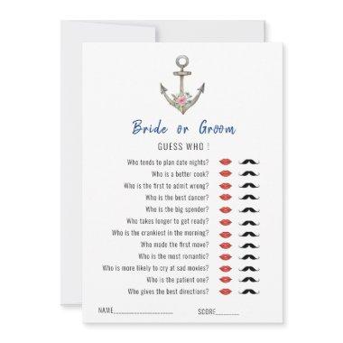 'Guess Who' Nautical Anchor Bridal Shower game Invitations