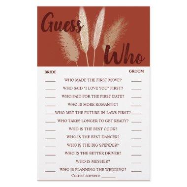 Guess Who Pampas Grass Shower Game  Flyer