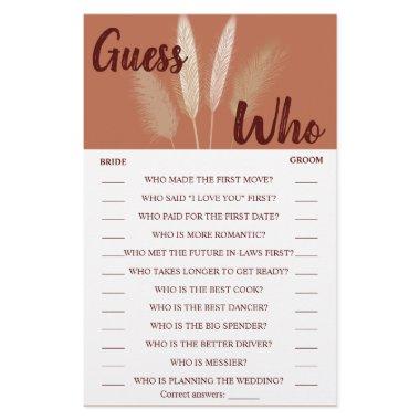 Guess Who Pampas Grass Shower Game  Flyer