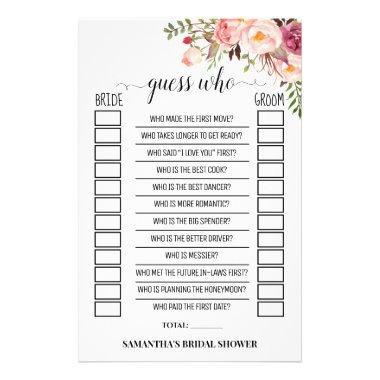 Guess Who Pink Flowers Bridal Shower Game Invitations Flyer