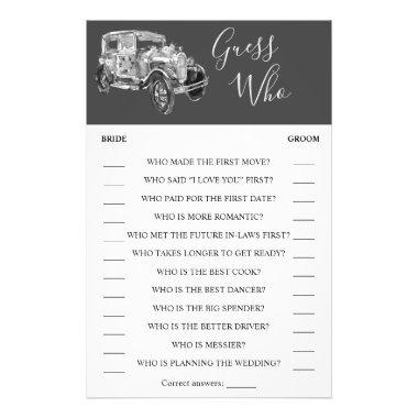 Guess Who | Wedding Car Bridal Shower Game Invitations Flyer