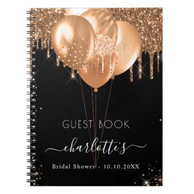 Guest book black gold balloons bridal shower