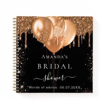 Guest book Bridal Shower black gold glitter advice