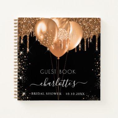 Guest book Bridal Shower black gold glitter name