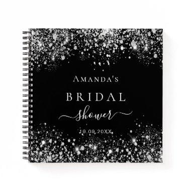 Guest book  black silver glitter name