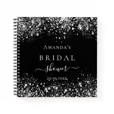 Guest book bridal shower black silver glitter name