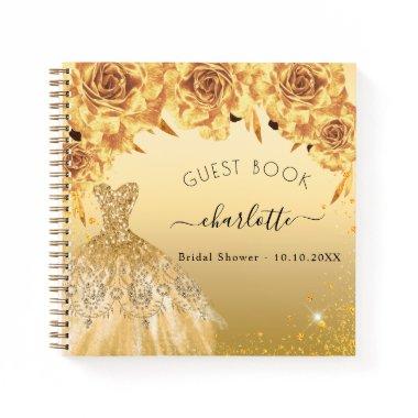 Guest book bridal shower gold glitter dress