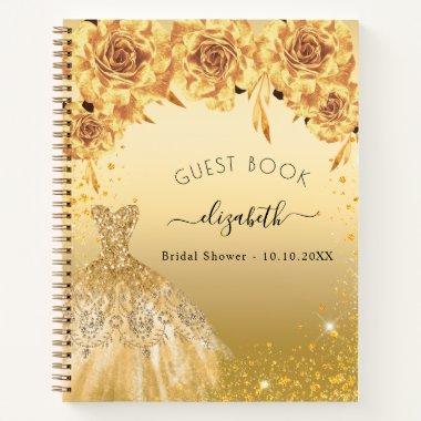 Guest book Bridal Shower gold glitter dress