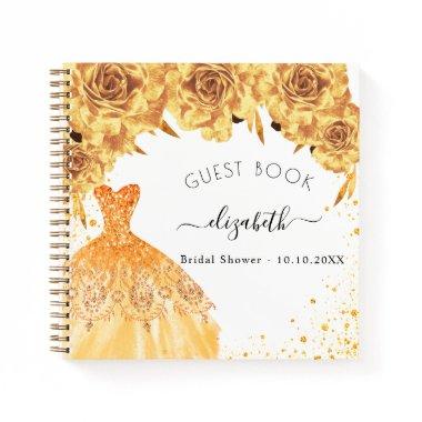 Guest book Bridal Shower gold glitter dress