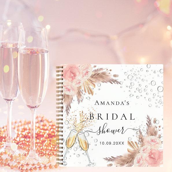 Guest book Bridal Shower pampas rose gold bubbly