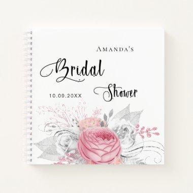 Guest book bridal shower pink silver flowers