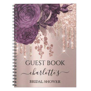 Guest Book Bridal Shower Rose Glitter Drips