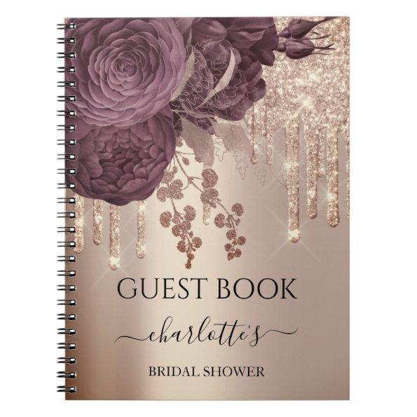 Guest Book Bridal Shower Rose Gold Drips Floral