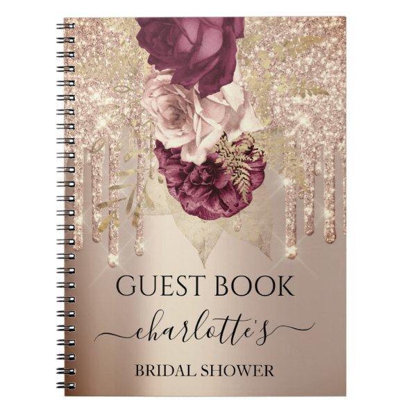 Guest Book  Rose Gold Marsala Drips