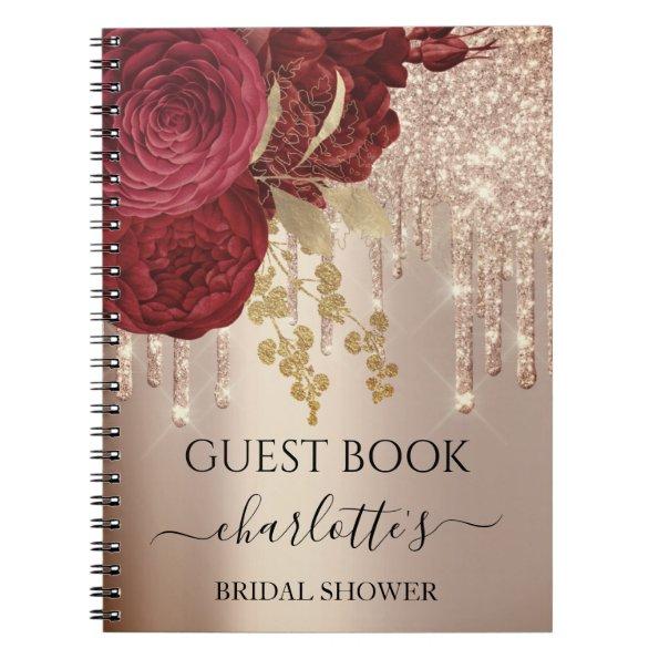 Guest Book  Rose Gold Red Drips