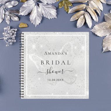 Guest book bridal shower silver butterfly glitter