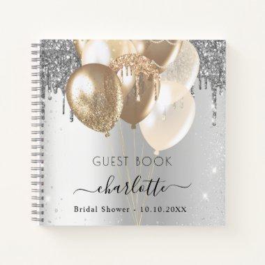 Guest book Bridal Shower silver gold balloons