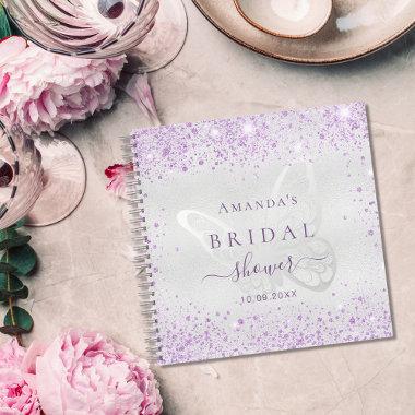 Guest book bridal shower silver violet butterfly