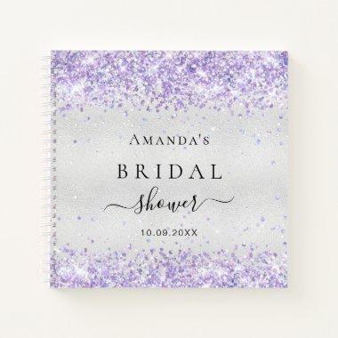 Guest book bridal shower silver violet glitter