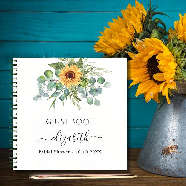 Guest book bridal shower sunflowers eucalyptus