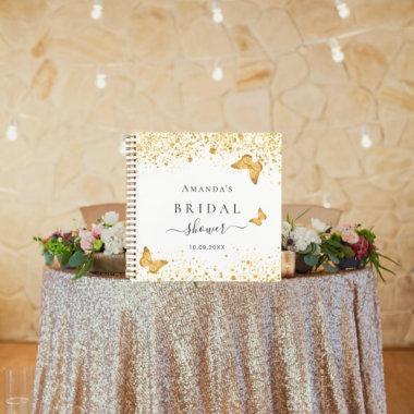 Guest book bridal shower white gold butterfly