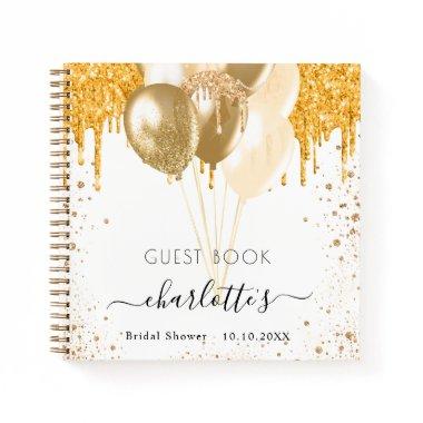 Guest book bridal shower white gold glitter name