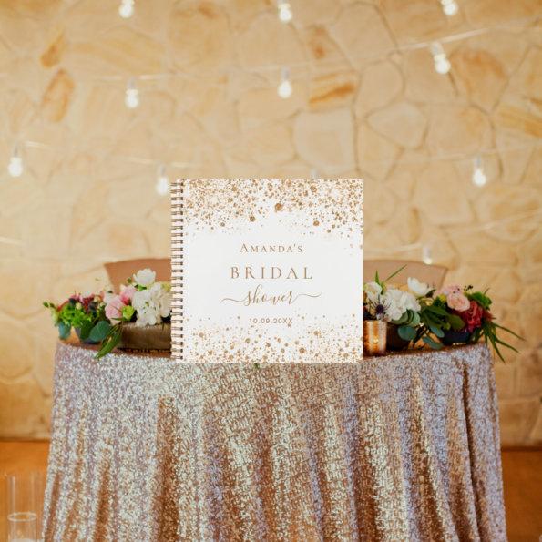 Guest book bridal shower white gold glitter name