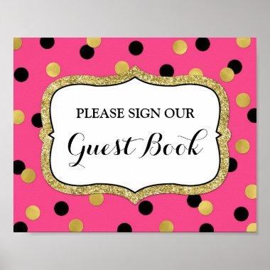 Guest Book Sign Pink Black Gold Confetti