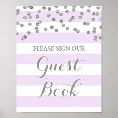 Guest Book Sign Purple Stripes Silver Confetti