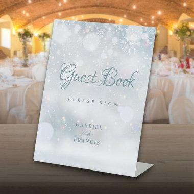 Guest Book Winter Snowflakes Pedestal Sign