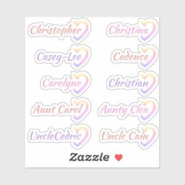 Guest List 10 Names Calligraphy Half Heart Pink Sticker