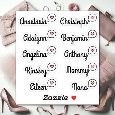 Guest List 10 Names Funny Fun Pink Speech Bubble Sticker