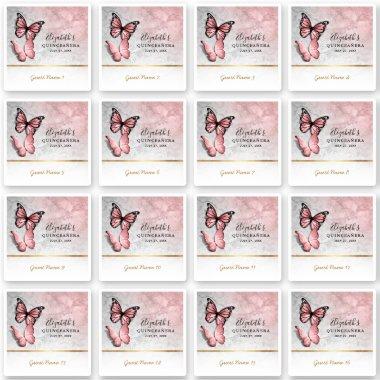 Guest Name Favor Pink Rose Gold Butterfly Labels