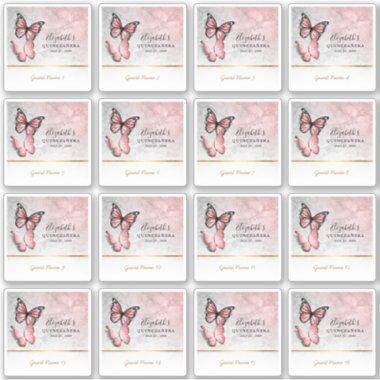 Guest Name Favor Pink Rose Gold Butterfly Labels