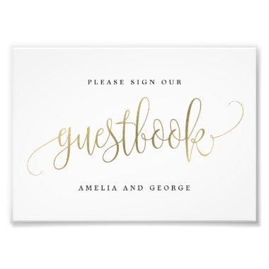 Guestbook Sign Choose Your Size Faux Gold