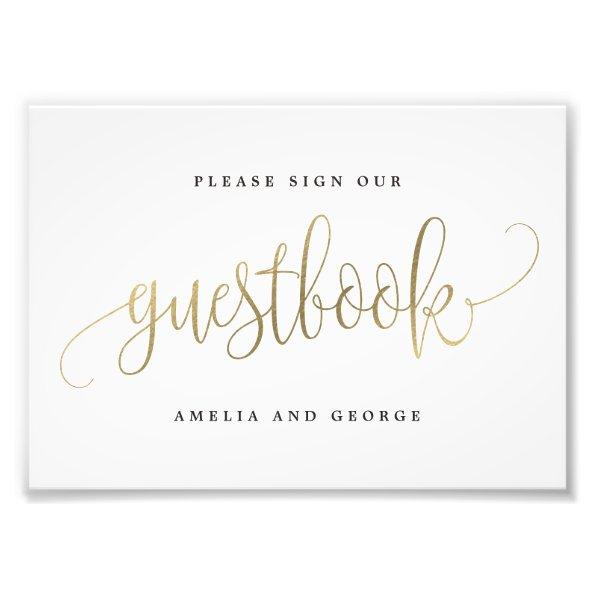 Guestbook Sign Choose Your Size Faux Gold