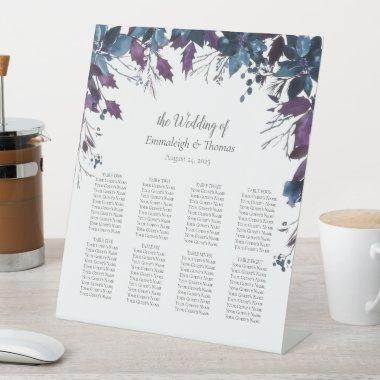 Guests Seating Chart Poinsettia Floral Moody Blue Pedestal Sign