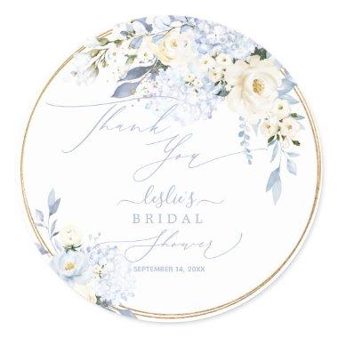 H2 Blue Hydrangea Cream Roses Bridal Shower Classic Round Sticker