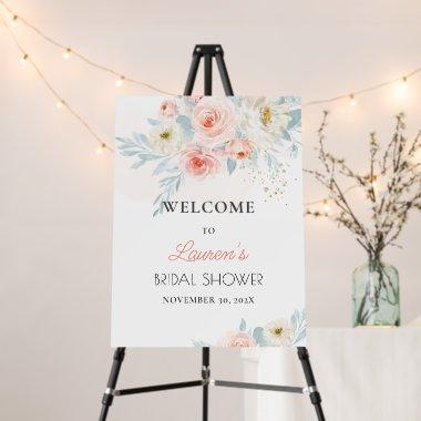 H2 Blush Pink Roses Dusty Blue Leaves Welcome Foam Board