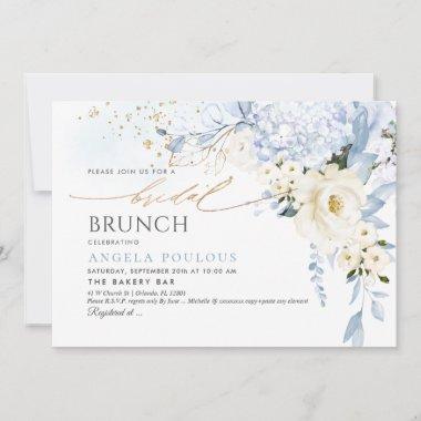 H2 Flowers White Ice Blue Bridal Brunch Invitations