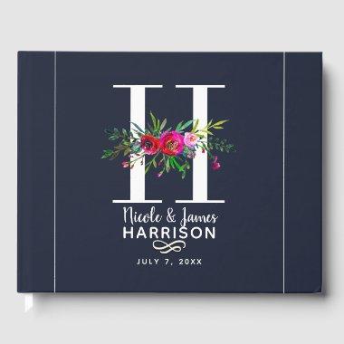 H Letter Initial Monogram Floral Name Wedding Guest Book