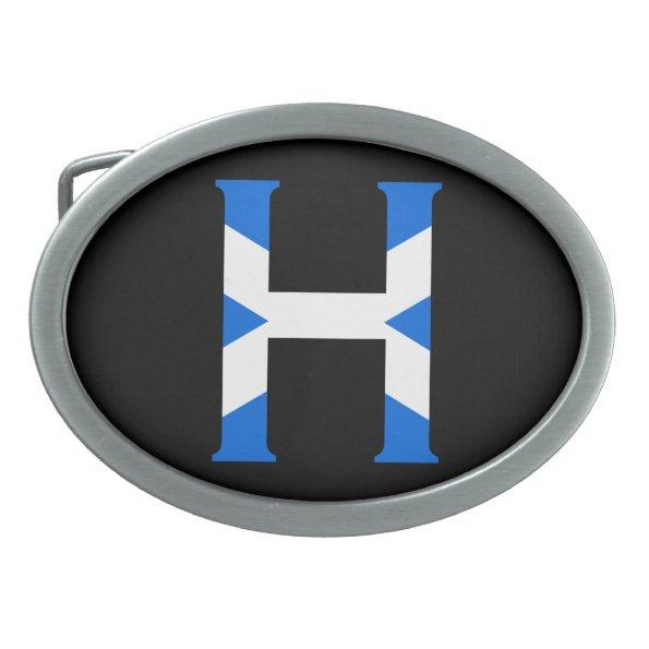 H Monogram overlaid on Scottish Flag bbcn Belt Buckle