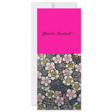 HAIKU/ BLACK WHITE PINK FUCHSIA SPRING FLOWERS Invitations