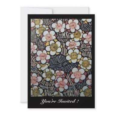 HAIKU/ BLACK WHITE YELLOW PINK SPRING FLOWERS Invitations