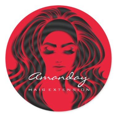 Hair Lashes Extension Stylist Makeup Black Red Classic Round Sticker
