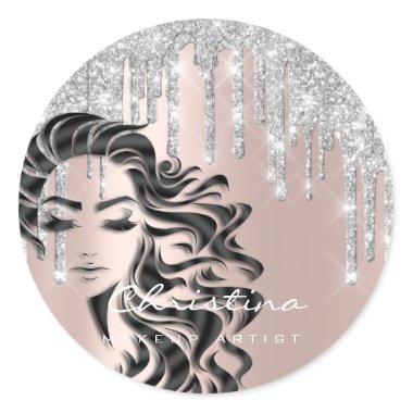 Hair Stylist Makeup Artist Glitter Eyelash Silver Classic Round Sticker