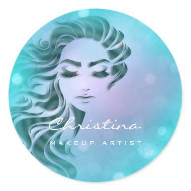 Hair Stylist Makeup Artist Water Eyelash Purple Classic Round Sticker