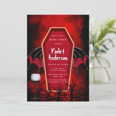 Halloween Coffin and Bat Wings Bridal Shower Invitations