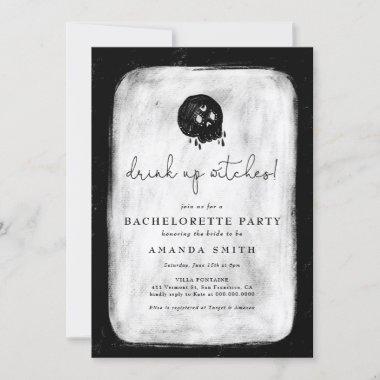 Halloween Drink Up Witches Skull Bachelorette Invitations