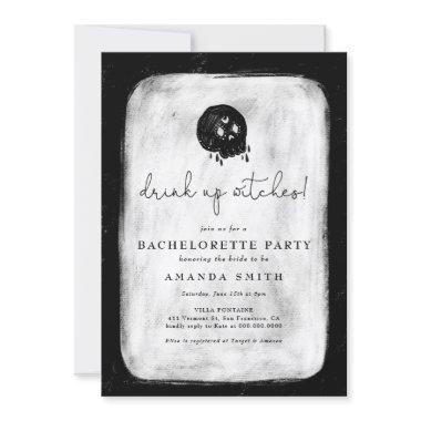 Halloween Drink Up Witches Skull Bachelorette Invitations